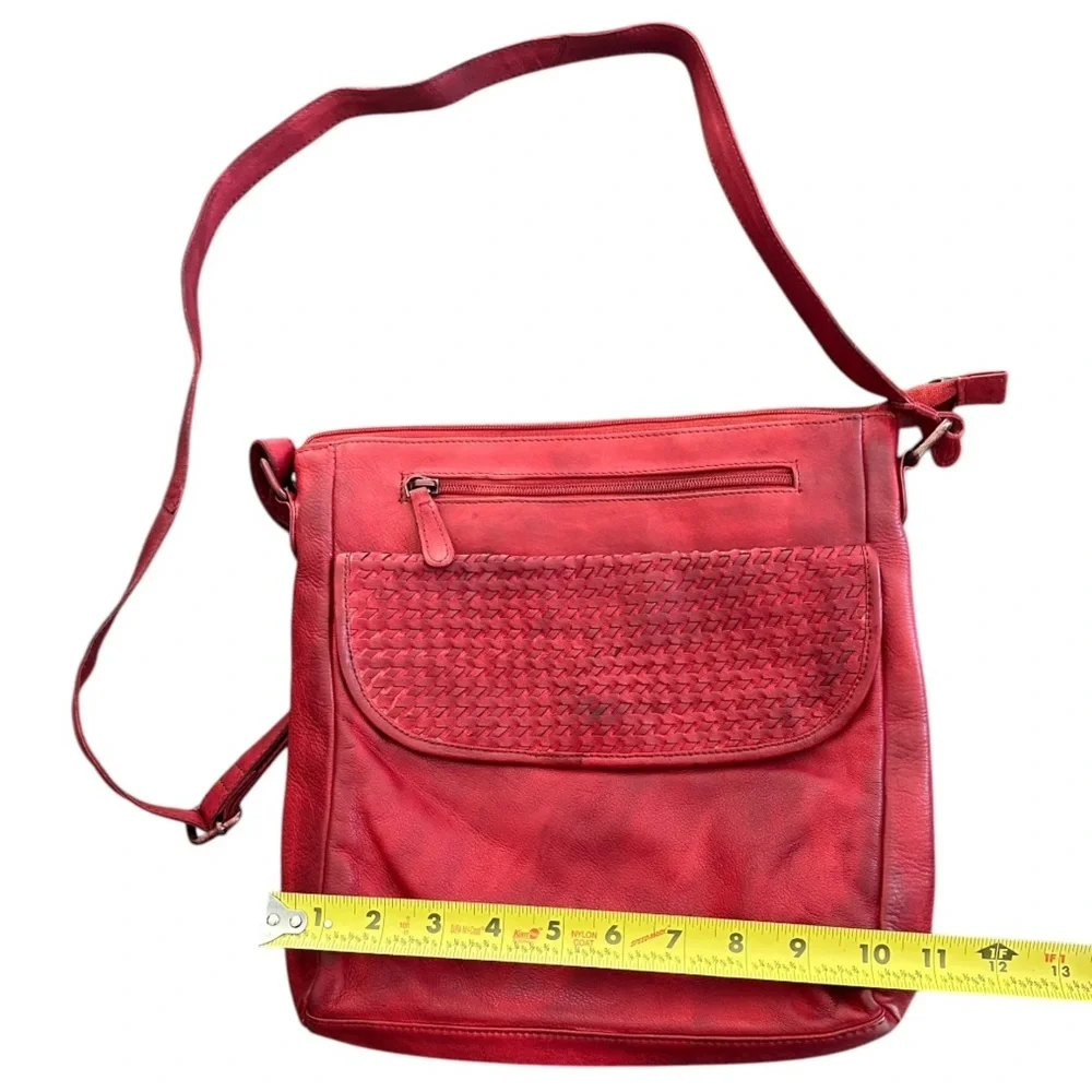 Braided Leather Crossbody Bag Purse Casual Genuine Leather 11” x 11” Red… - Picture 9 of 15